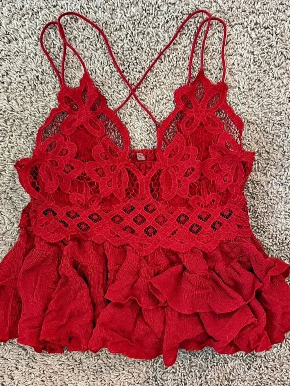 Free People Adella Cami Red Lace Ruffle Camisole Small